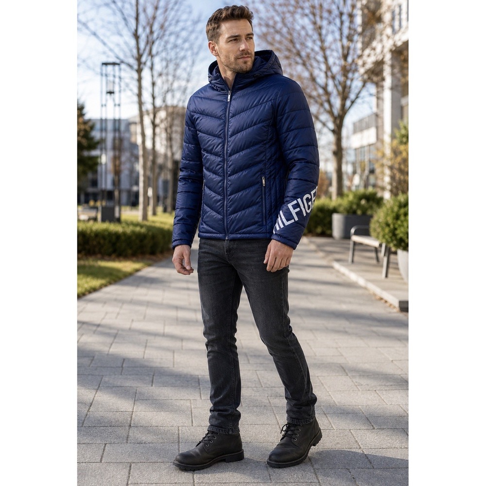 Tommy Hilfiger Packable Down Puffer Jacket Medium Navy Lightweight Full Zip